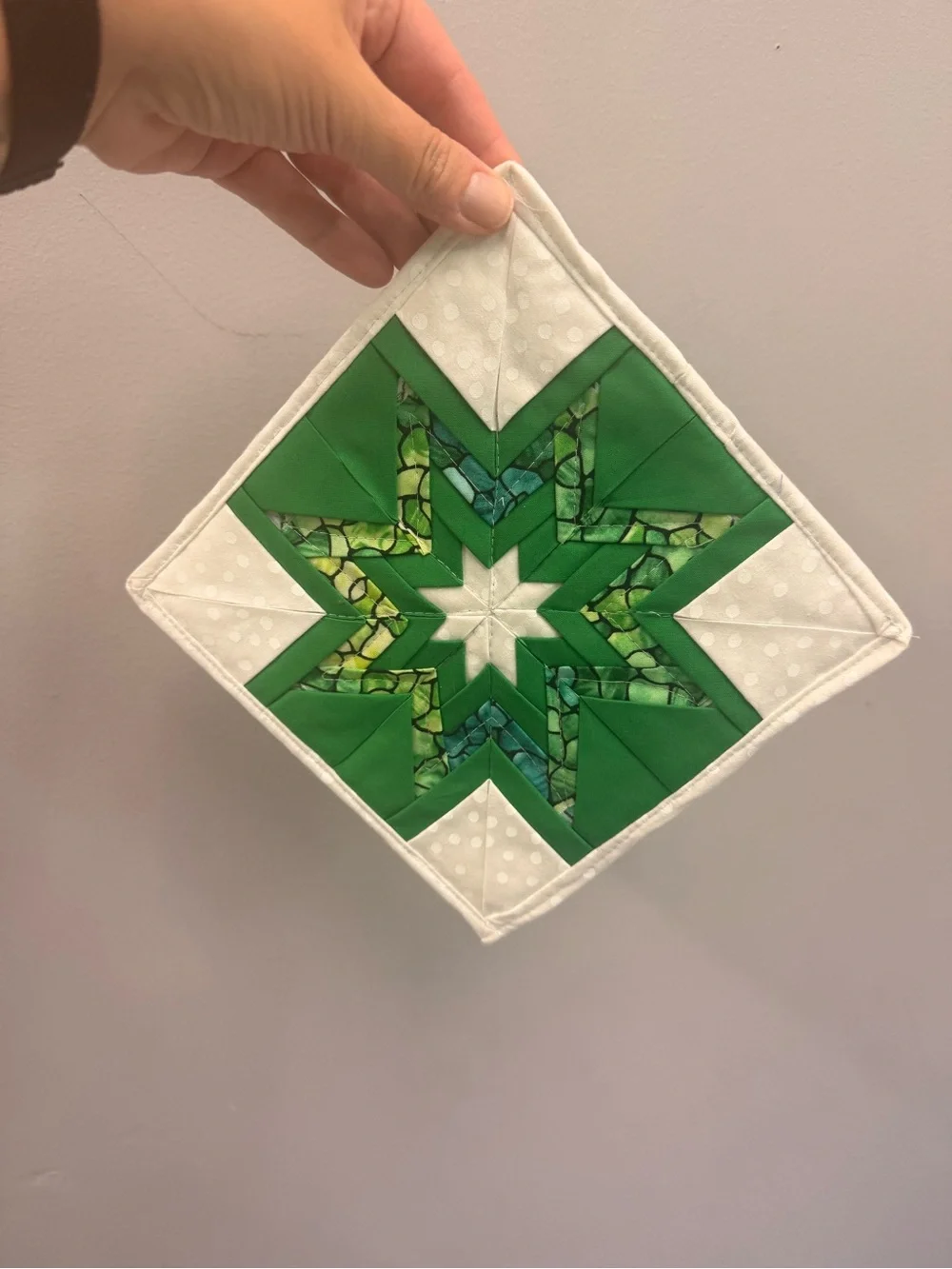 Handmade Green & Pink Star Holiday Pot Holders